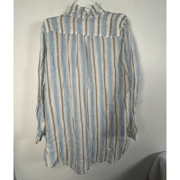 CP Shades Womens Striped Linen Tunic Dress Top Large Blue/Brown Pockets NWOT - Picture 2 of 8